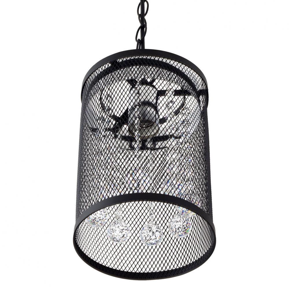 Colgante E27 con rejilla decorativa y detalles en cristal