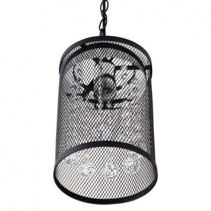 Colgante E27 con rejilla decorativa y detalles en cristal