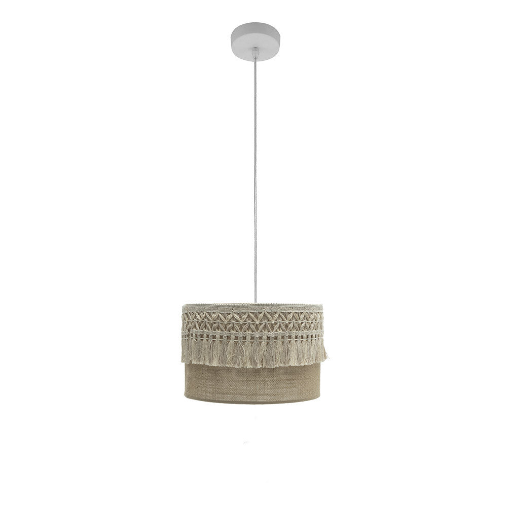 Colgante Ekaterina Fabrilamp de saco blanco con pasamanería beis, lámpara E27 para decoración interior