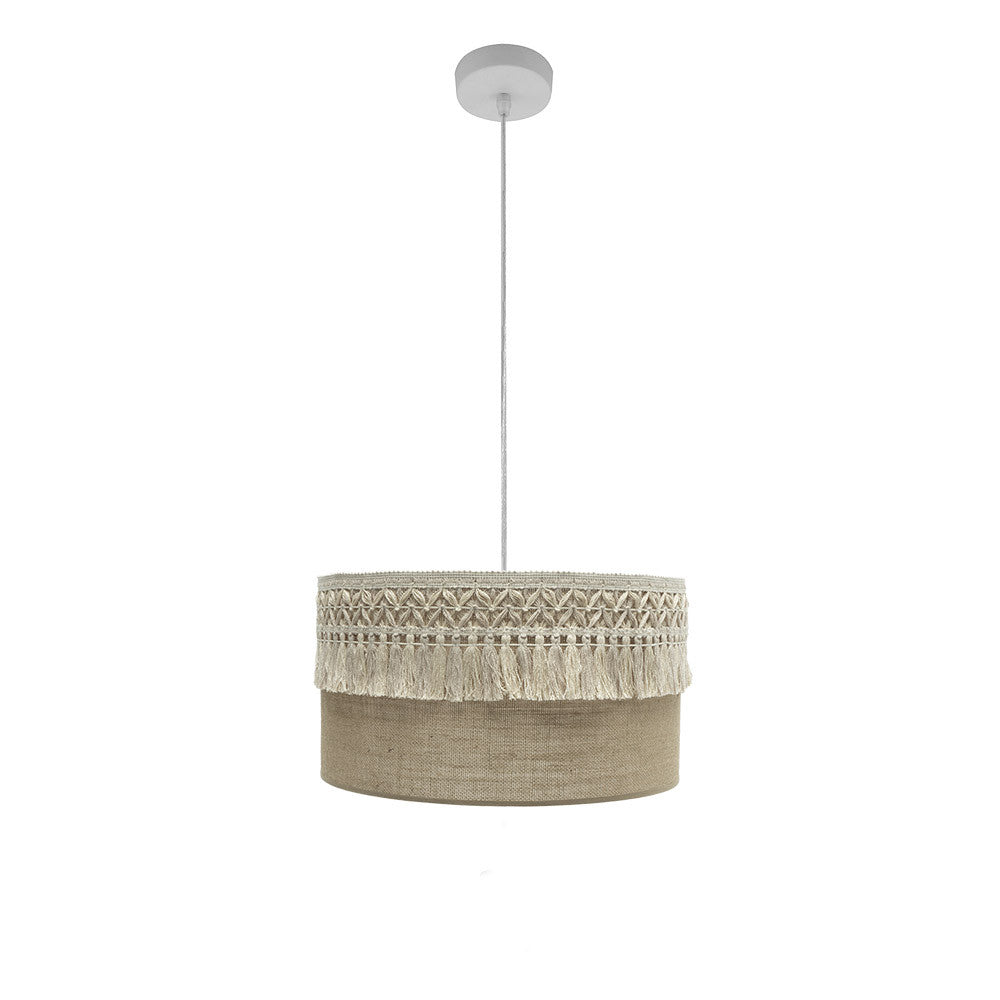 Colgante Ekaterina Fabrilamp 1xE27 Blanco Saco con Pasamanería Beis - SKU 188294001
