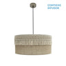 Colgante Ekaterina 3xE27 de Fabrilamp con pantalla de saco cuero y pasamanería beis regulable