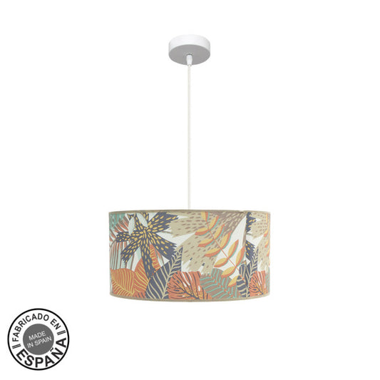 Lámpara Colgante Etiopia 40 cm Pantalla Textil Estampada Blanco Fabrilamp - vista principal | Fabrilamp / Abrila
