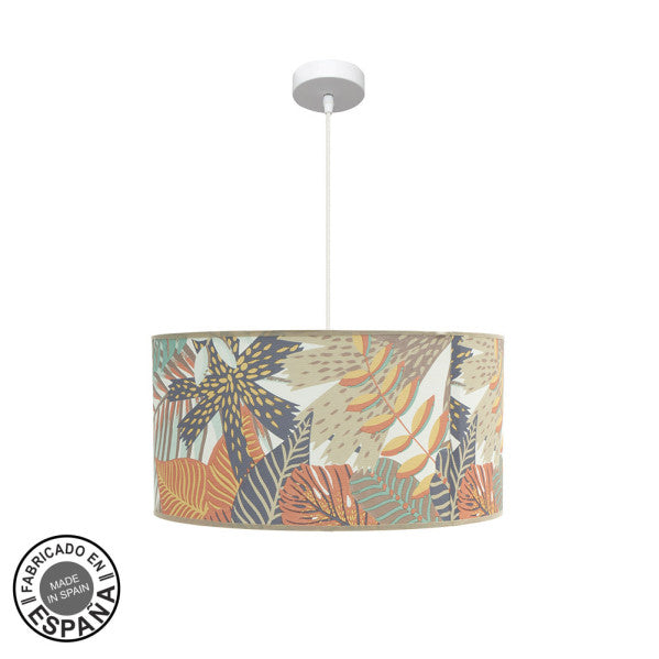 Colgante Etiopía 50d 1xE27 Blanco/Estampado de Fabrilamp/Abrila. Iluminación elegante para interiores. luzguru.com