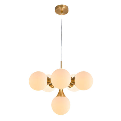 Lámpara Frey fabricada en Metal color Oro con tulipas de Cristal Blanco