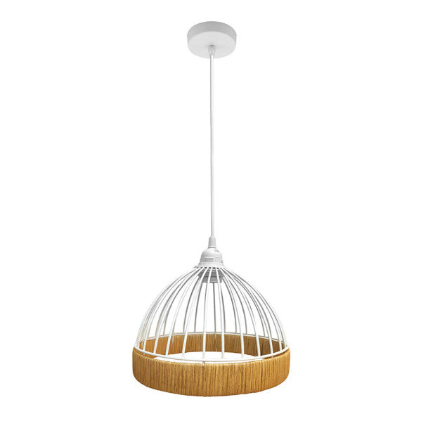 Colgante Gaston Blanco/Natural de Fabrilamp, diseño en metal y ratán, ideal para iluminar espacios con estilo.