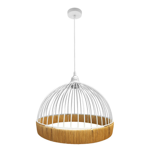 Colgante Gaston Blanco/Natural de Fabrilamp, diseño rústico con rattan, 36x36cm, ideal para iluminar tu hogar.