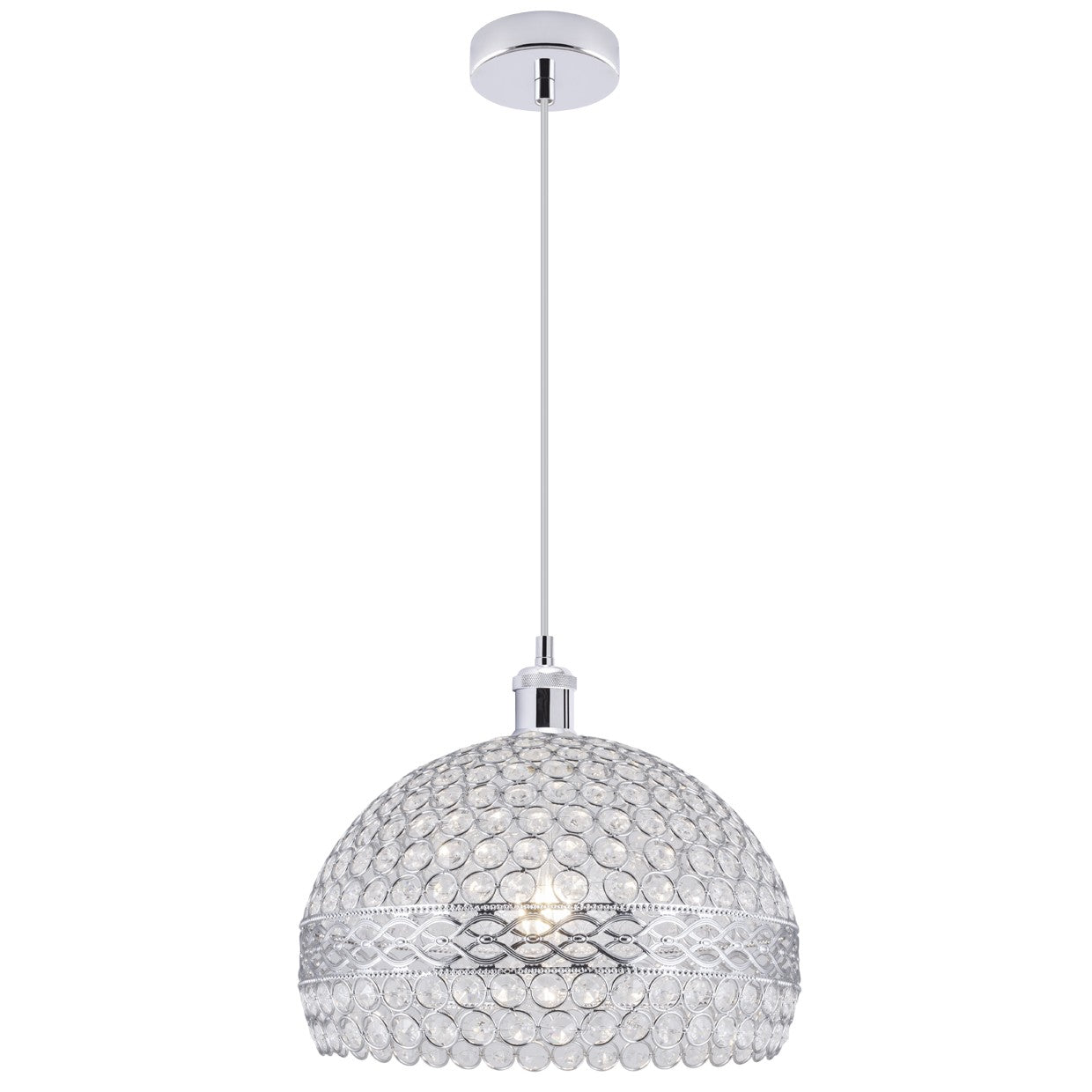 Colgante Gema AJP/Alemar (Ref. 10275): medidas detalladas. Elegante diseño cromado, compatible con bombilla E27 60W. Iluminación moderna para tu hogar.  LuzGuru.
