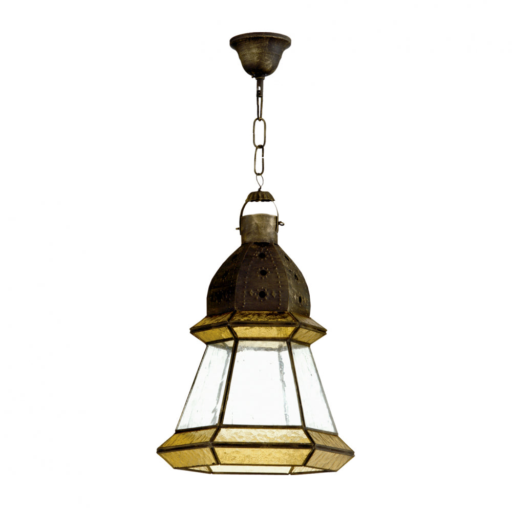 Colgante rústico Ambarina Fabrilamp / Abrila con detalles artesanales en cuero y ámbar, Ref. 2.964-AMBAR