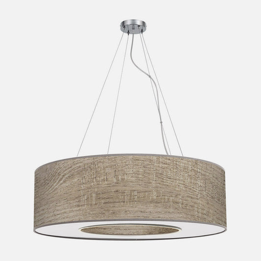 Colgante Haiti fabricado en metal cromado y textil color madera gris