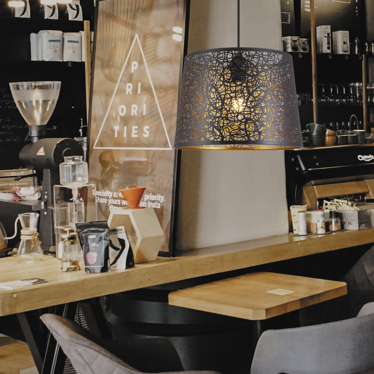 Medidas Colgante Grasse Negro-Oro AJP/Alemar Ref. 10824 - LuzGuru.com
