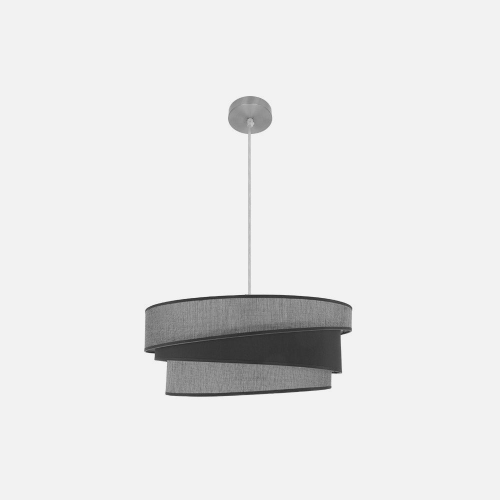 Lámpara colgante Hara fabricada en metal color níquel y pantalla textil gris