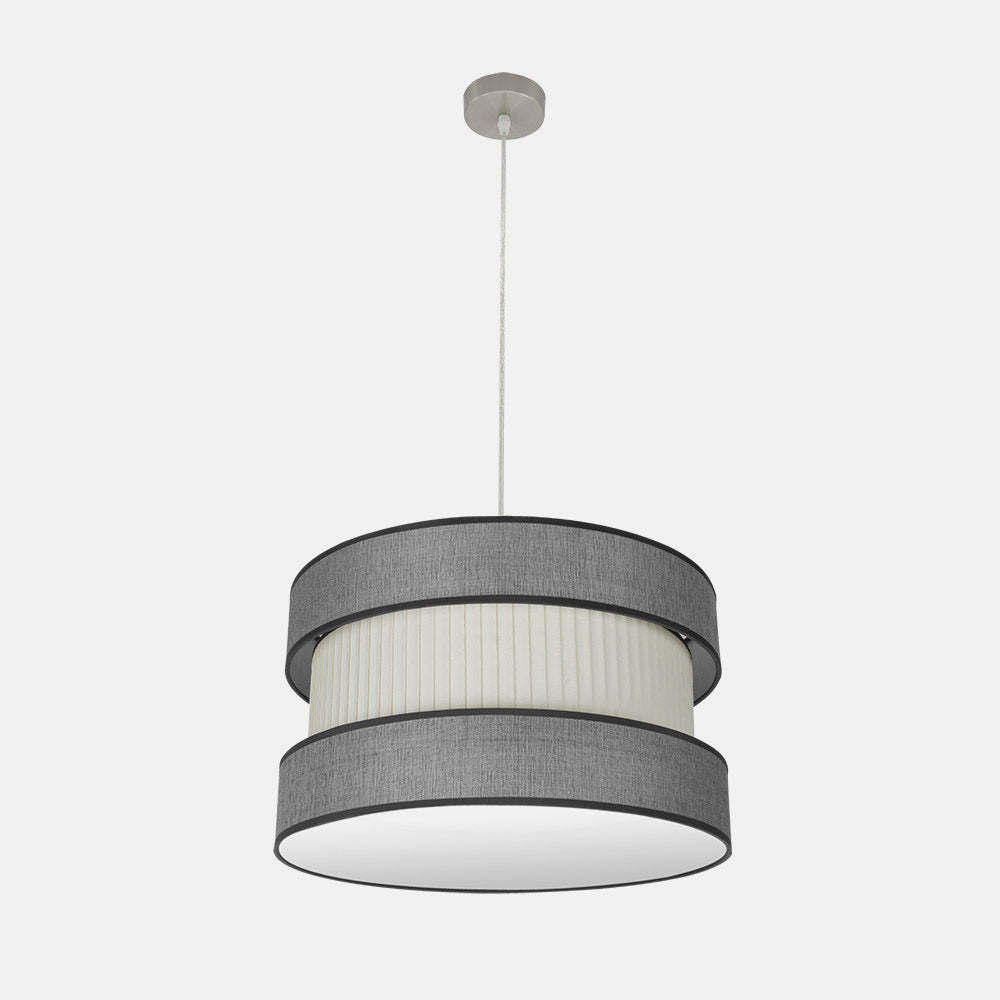 Lámpara colgante Home fabricada en metal y textil color níquel y gris beis