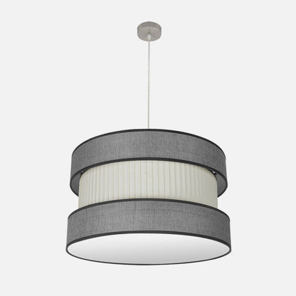 Lámpara colgante Home fabricada en metal color níquel y textil gris-beis