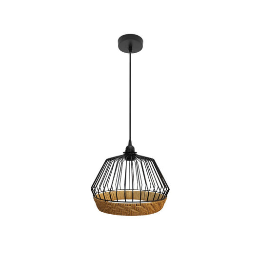 Colgante Hugo Negro/Natural de Fabrilamp, diseño elegante con detalles en rattan. Compra en luzguru.com