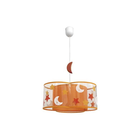 Colgante Infantil Astros Naranja E27 de Fabrilamp, diseño con nubes y estrellas para habitaciones infantiles. luzguru.com