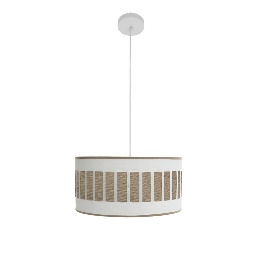 Colgante Ivanna 1xE27 Fabrilamp / Abrila en blanco y madera clara, regulable 40x40cm