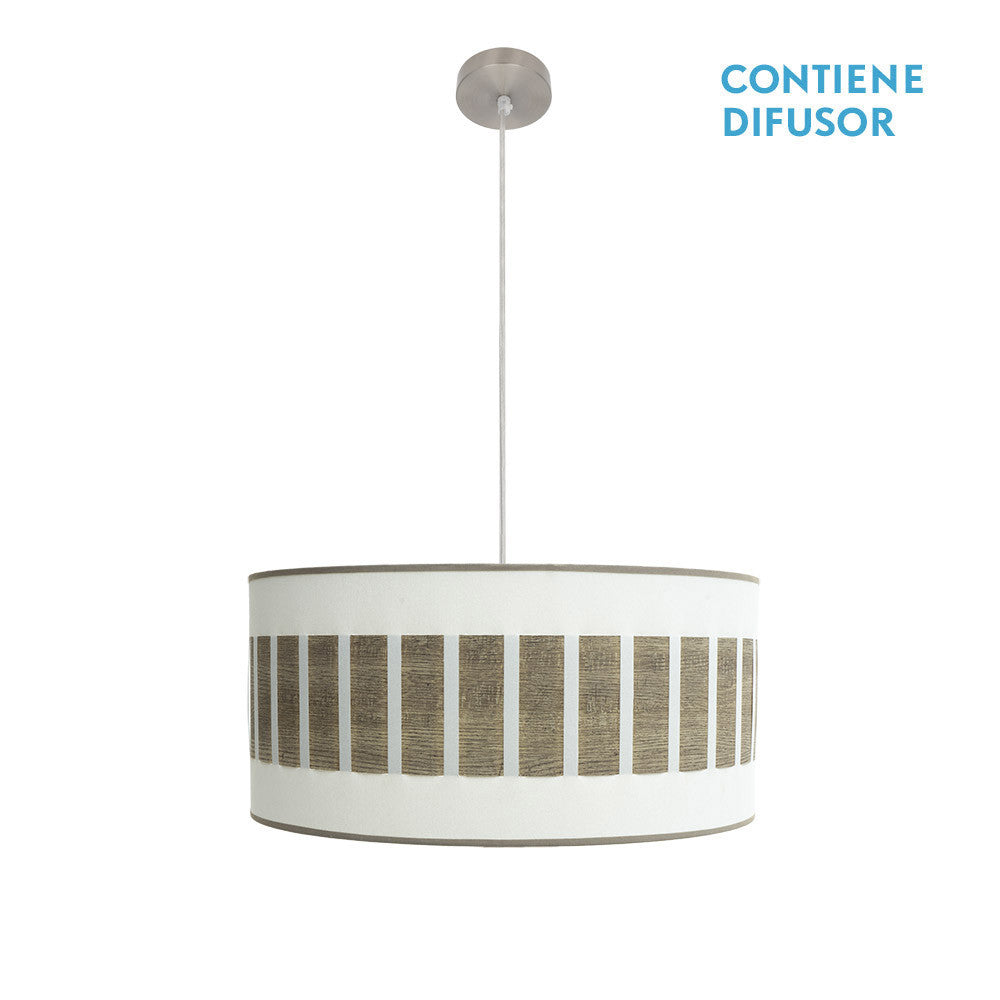 Colgante Ivanna 2xE27 Níquel/Blanco-Madera Gris Fabrilamp - Lámpara colgante moderna y rústica