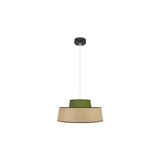 Lámpara Colgante Jia 40 cm Pantalla Textil Natural y Verde Fabrilamp - vista principal | Fabrilamp / Abrila