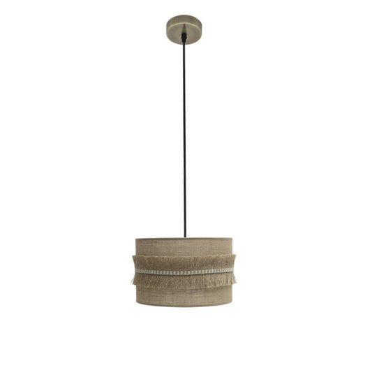 Lámpara Colgante Kala 30 cm Tela Saco y Cuero con Flecos Fabrilamp - vista principal | Fabrilamp / Abrila