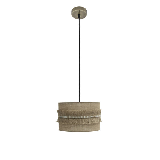 Colgante Kala 1xE27 Cuero/Saco 30cm Fabrilamp / Abrila - Lámpara colgante rústica con pantalla de textil de saco y acentos de cuero