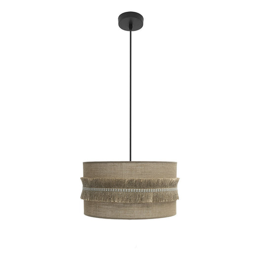 Colgante Kala Negro Saco Fabrilamp 40cm - Lámpara colgante rústica con pantalla textil y flecos