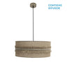 Colgante Kala 3xE27 de Fabrilamp / Abrila, SKU 186796014, pantalla cilíndrica de saco natural con flecos de cuero