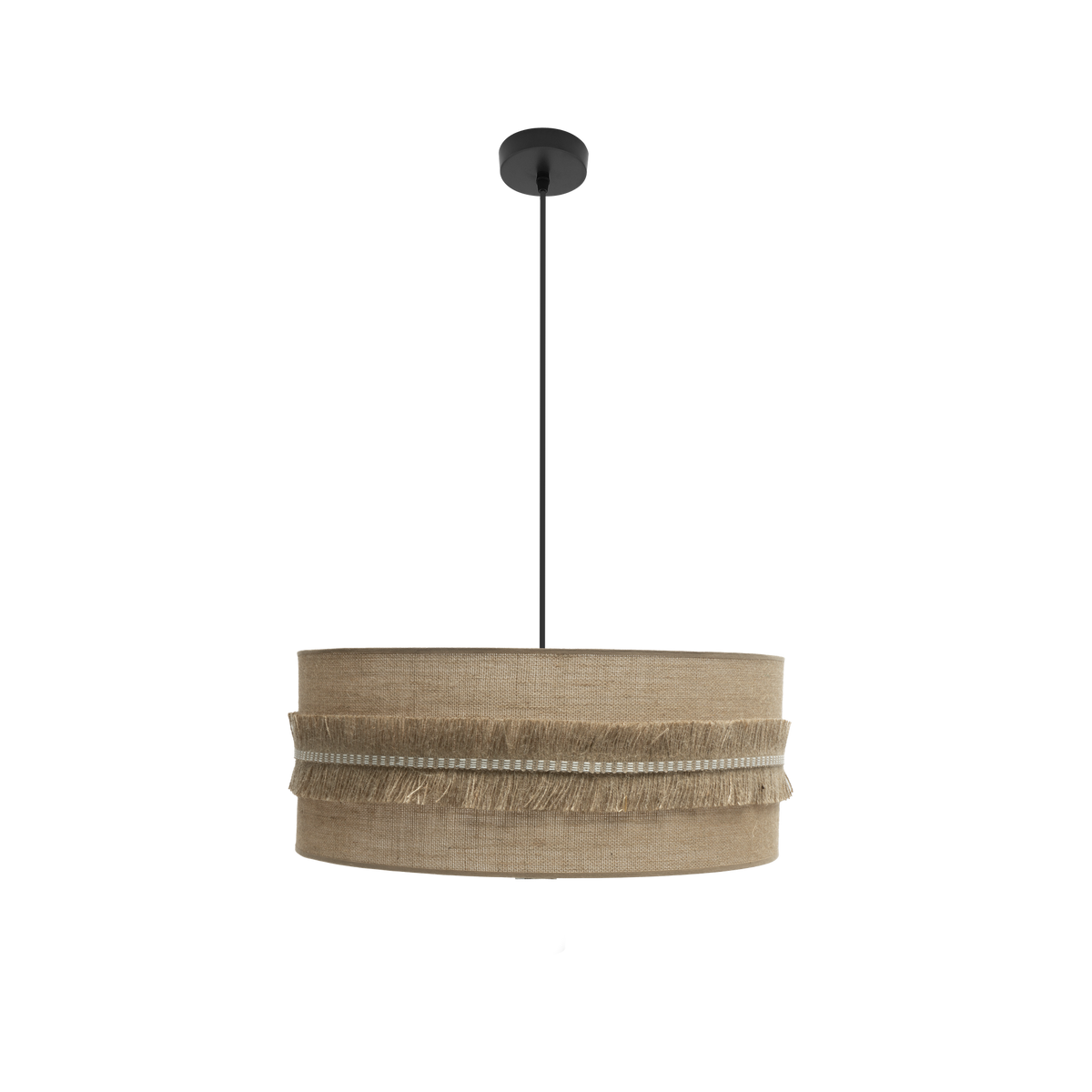 Lámpara Colgante Kala 60 cm 3xE27 Tela Saco con Flecos Fabrilamp - vista principal | Fabrilamp / Abrila · Ref. 186796009