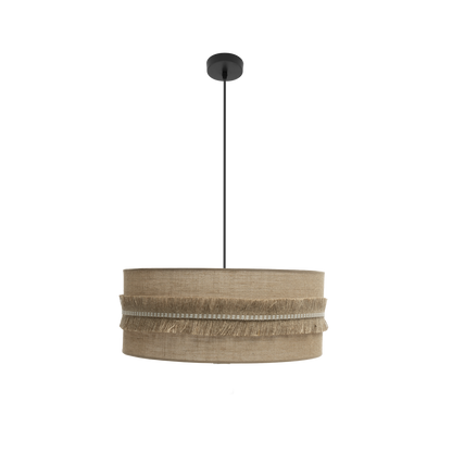 Lámpara Colgante Kala 60 cm 3xE27 Tela Saco con Flecos Fabrilamp - vista principal | Fabrilamp / Abrila · Ref. 186796009