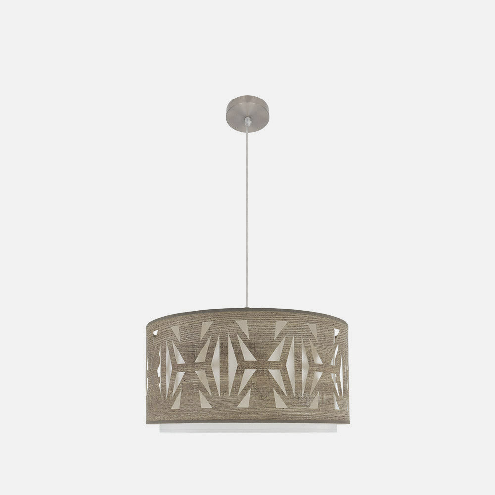 Lámpara colgante Katerina fabricada en metal color níquel y madera gris