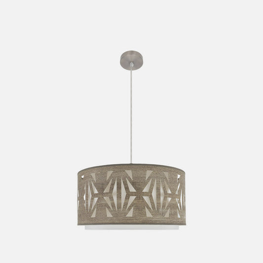 Lámpara colgante Katerina fabricada en metal color níquel y madera gris
