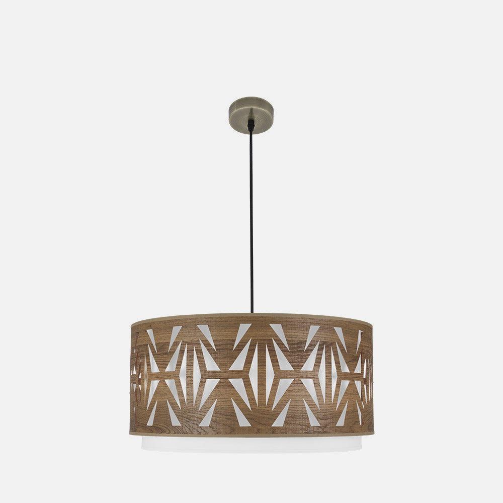 Colgante Katerina fabricado en metal color cuero y textil madera oscura