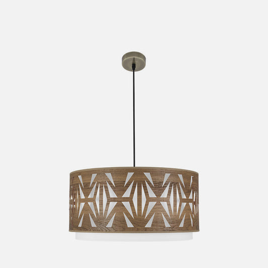 Colgante Katerina fabricado en metal color cuero y textil madera oscura