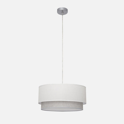 Lámpara colgante Kenya fabricada en metal y textil color blanco y gris