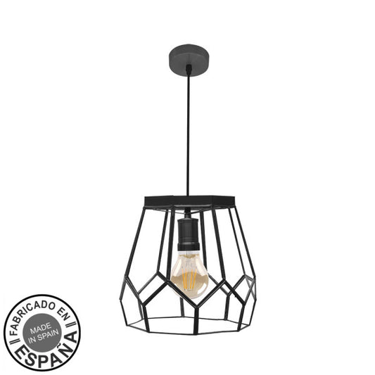 Colgante Lente Grande Negro 1xE27 de Fabrilamp/Abrila. Diseño moderno y elegante para iluminar tu hogar.