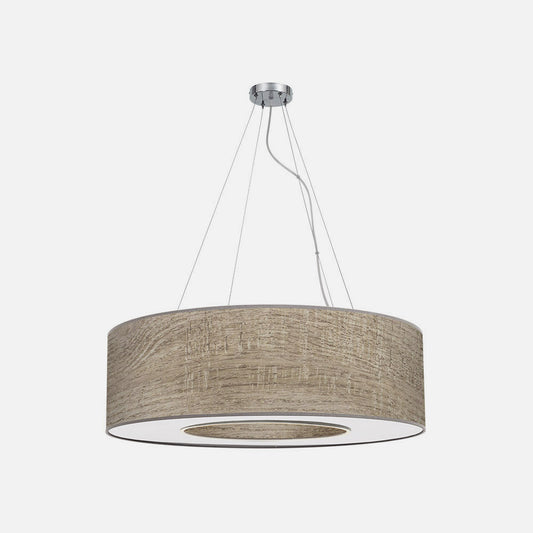 Lámpara colgante Haiti fabricada en metal color cromo y madera gris