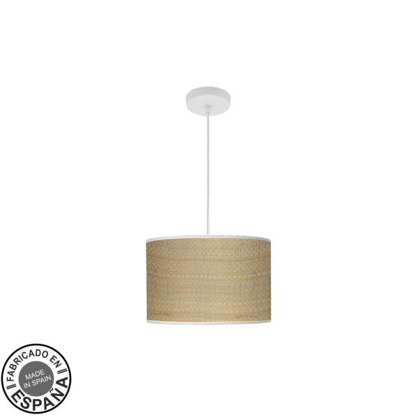 Colgante Moda Blanco/Cañizo Claro E27 de Fabrilamp, vista frontal. Iluminación elegante y moderna para tu hogar.