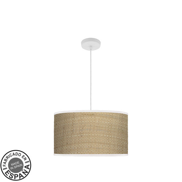 Colgante Moda 2xE27 Blanco/Cañizo Claro de Fabrilamp. Diseño moderno y elegante para iluminar tu hogar.