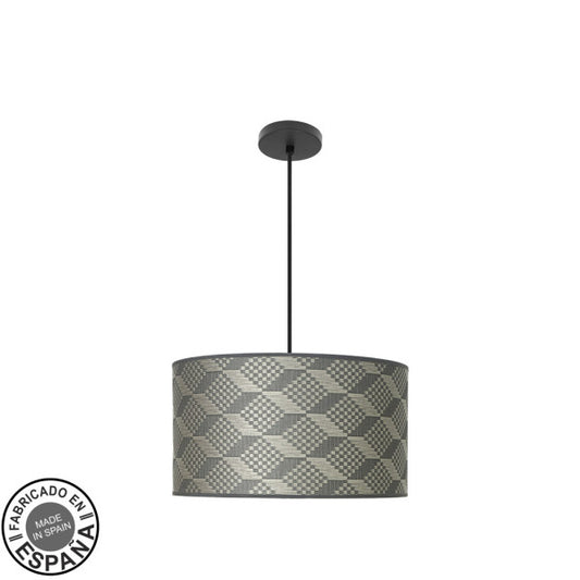 Lámpara Colgante Moda 2xE27 Negro con Pantalla Tetris Gris Fabrilamp - vista principal | Fabrilamp / Abrila