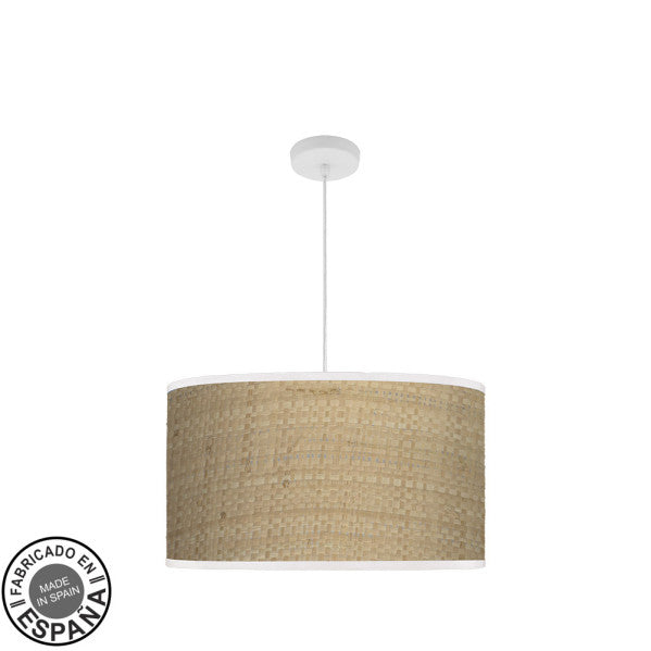 Colgante Moda 3xE27 Blanco/Cañizo Claro Regx50x50cm C/difusor de Fabrilamp. Iluminación elegante para tu hogar.