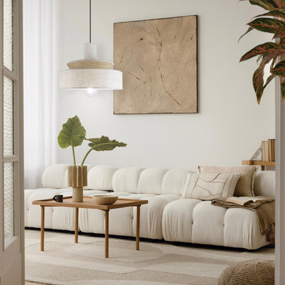 Colgante Mohana Lino Tostado AJP/Alemar Ref. 11768 - Medidas del colgante de diseño elegante en lino tostado y madera. LuzGuru.
