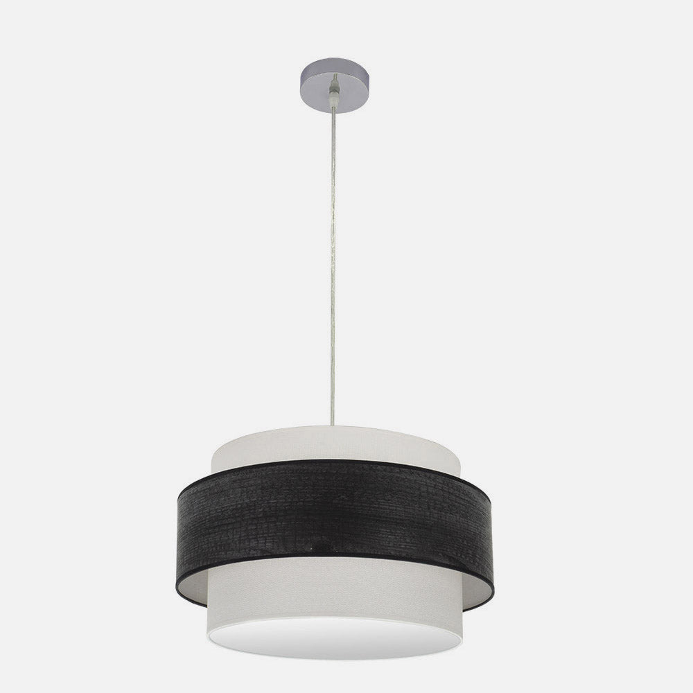 Lámpara Myriam fabricada en metal color cromo y pantalla textil madera negra, diseño moderno