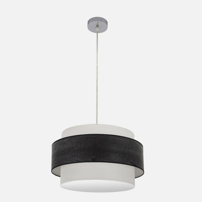 Lámpara Myriam fabricada en metal color cromo y pantalla textil madera negra, diseño moderno