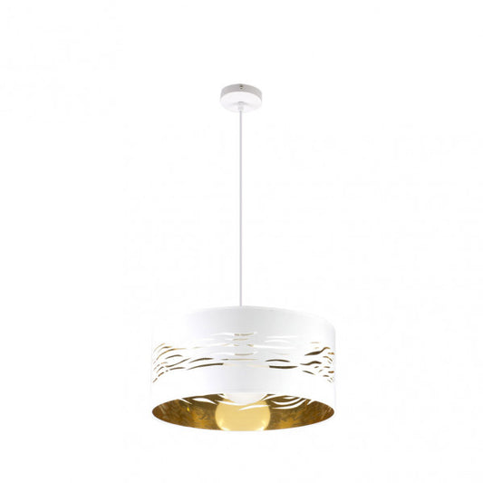 Lámpara Colgante Niebla 40 cm Pantalla Textil Blanco y Oro Fabrilamp - vista principal | Fabrilamp / Abrila