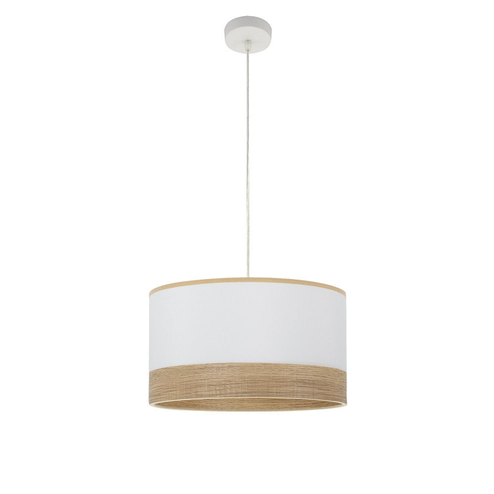 Lámpara Colgante Olga Blanca y Madera Clara Fabrilamp / Abrila 190094001