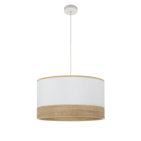 Lámpara Colgante Olga 50 cm Pantalla Textil Blanco y Madera Clara Fabrilamp - vista principal | Fabrilamp / Abrila