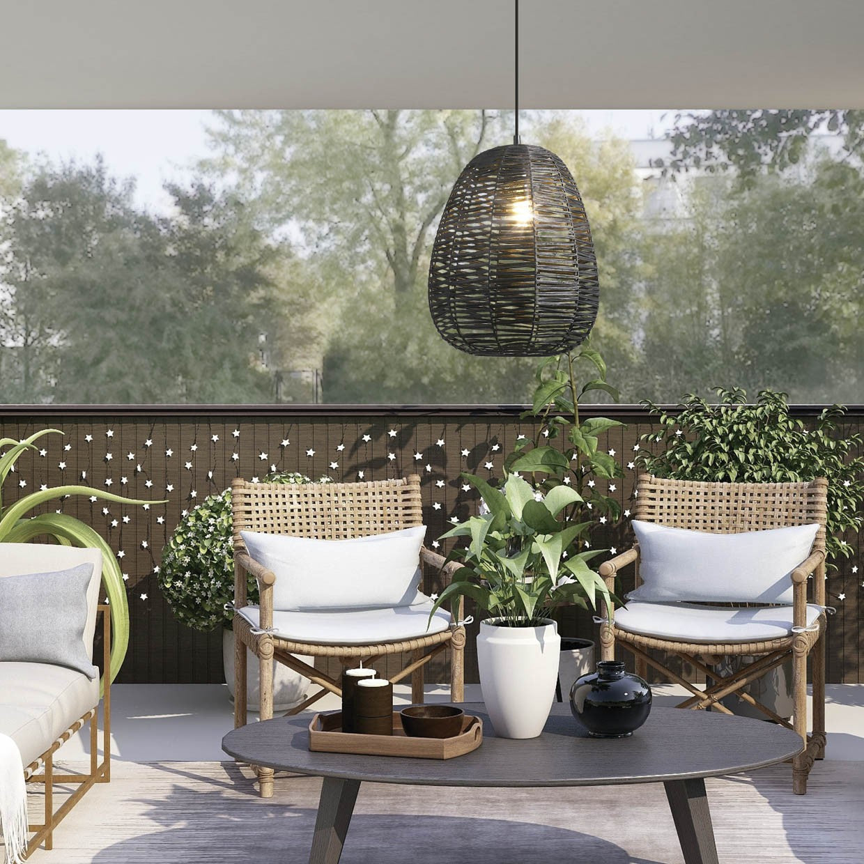 Colgante OPRA Marrón AJP/Alemar (Ref. 11033): Dimensiones detalladas. Iluminación orgánica natural para salón o dormitorio.  Luzguru.com
