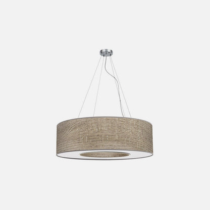 Lámpara colgante Haiti fabricada en metal color cromo y textil color madera gris