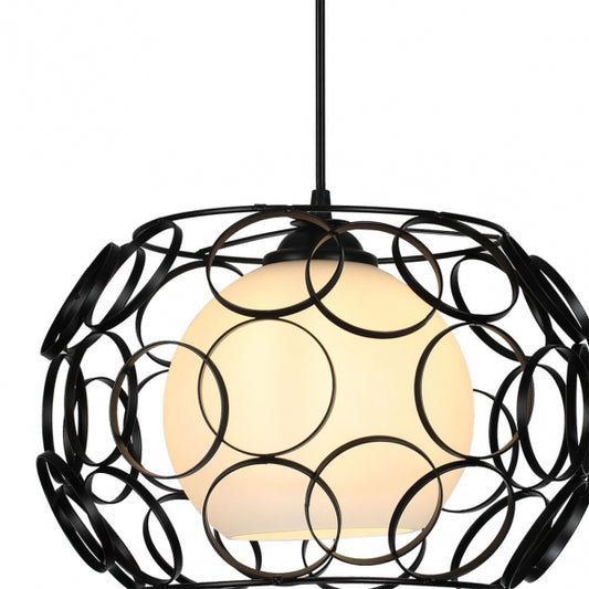 Detalles del Colgante Peregrino Negro (Ref. 132291009) de Fabrilamp / Abrila.  Moderno y retro, con pantalla de cristal y metal, 35-120x32x32cm.  Iluminación elegante para salón, comedor o dormitorio.  LUZGURÚ.
