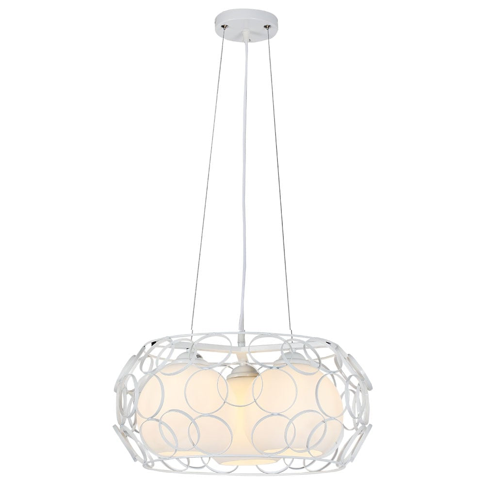 Colgante Peregrino fabricado en metal color blanco con tulipas de cristal