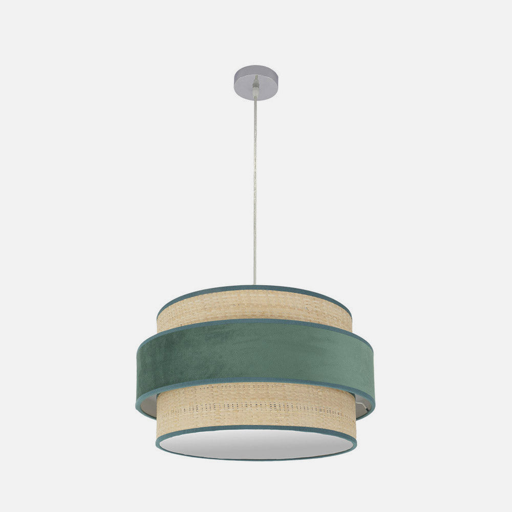 Colgante Reyes fabricado en metal cromado y textil natural color verde